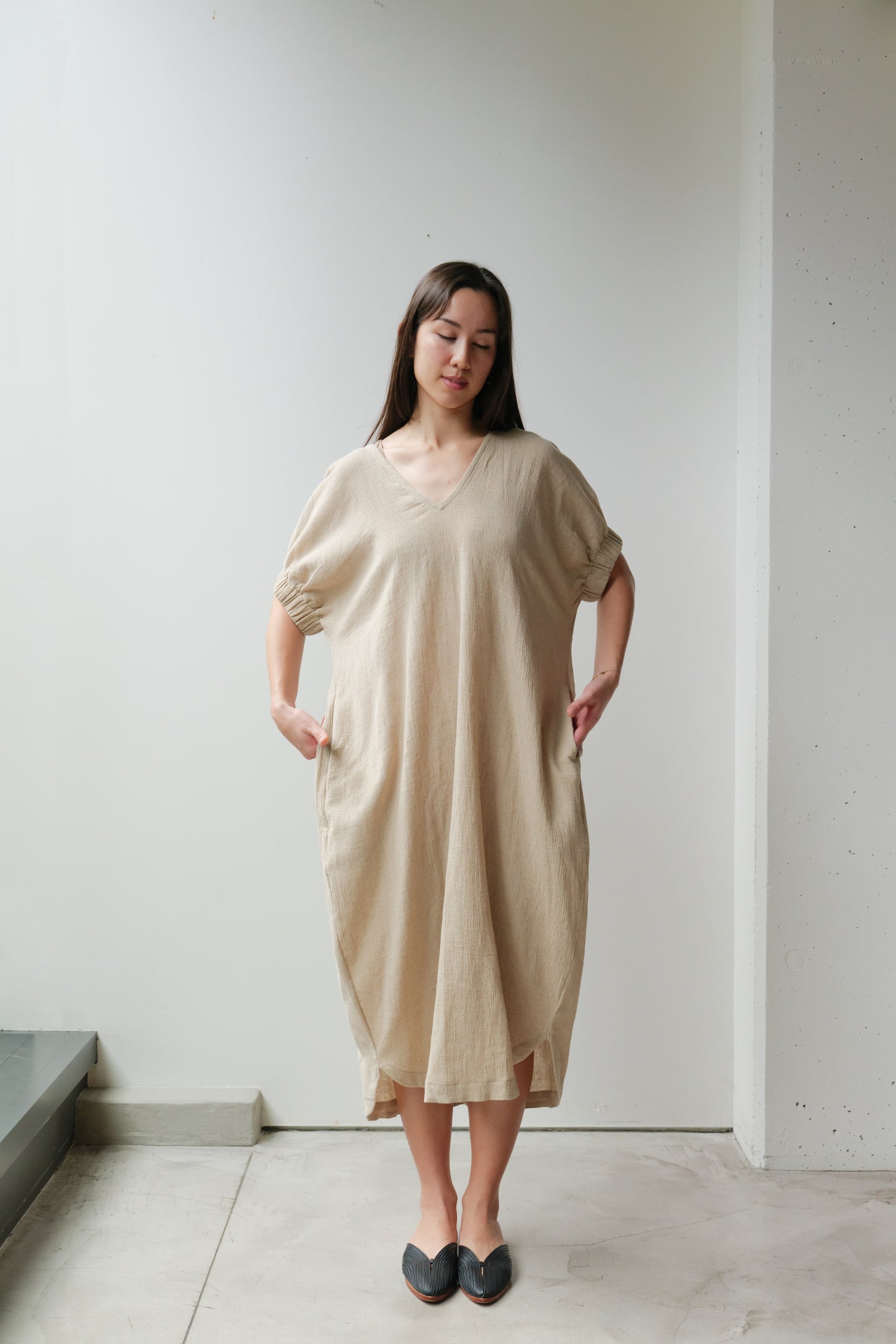 V-neck Relax Long Dress Navy / XS V-neck Relax Long Dress Navy / XS