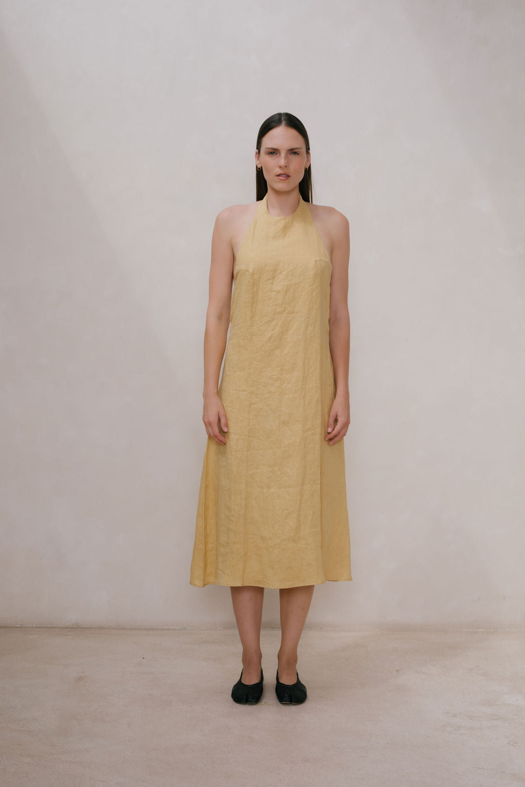 Linen Halter Mid Dress at Dawn. O'AHU Linen Halter Mid Dress at Dawn. O'AHU
