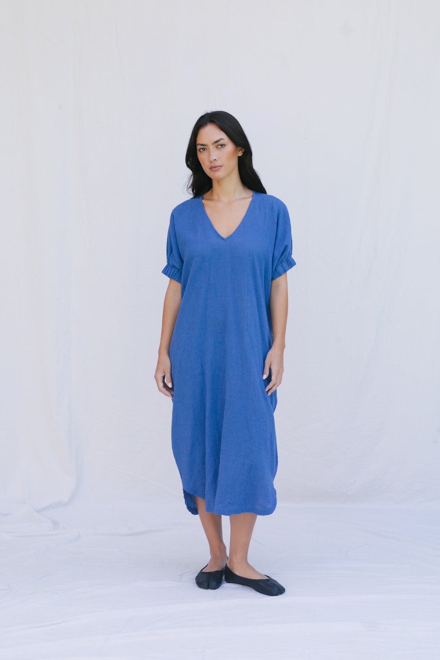 V-neck Relax Long Dress Royal Blue / S V-neck Relax Long Dress Royal Blue / S